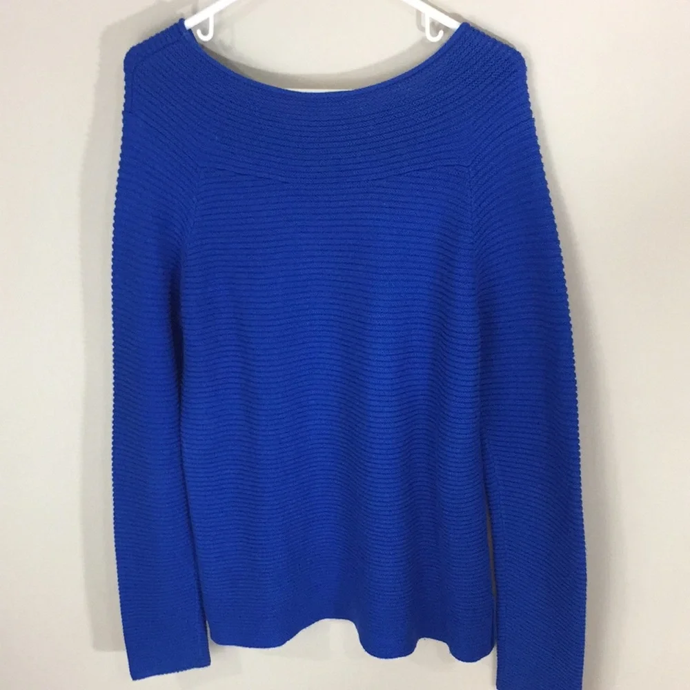 Talbots Factory Blue Rib Knit 100% Cotton Sweater Size Medium